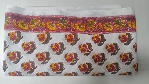 Image of Floral Printed Cotton Fabric Cloth Hand Block Print Fabric Women Material Running Jaipuri Hand Block Printed Women Dress Material Kurtis Natural 44 inch Inches Width 2.5 Meter (Pattern 8)