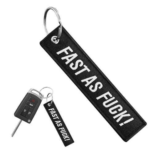 Fkewp Personalized Keychain, Double Sided Embroidered Keyring Custom Key Tag, Unisex Keychain Backpack Tag for Men Women (Fast As Fuck)