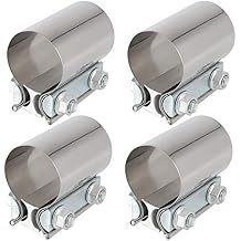 4 Pack 2 12 In Stainless Steel Butt Joint Exhaust Clamp Band Sleeve, 2.5 In Premium and Durable Butt Joint Exhaust Clamp with Even Clamping Force, Silver