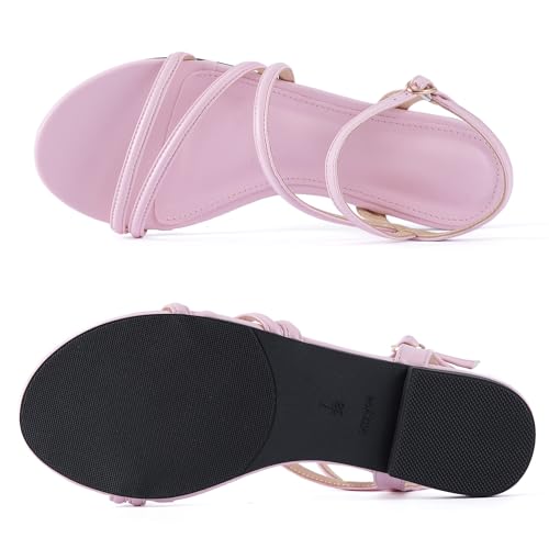 Image of Mtzyoa Women Flat Sandals Dressy Strappy Gladiator Summer Ankle Strap Nude Open Toe Comfortable Wedding Casual Leather Ladies Party Trendy Vacation