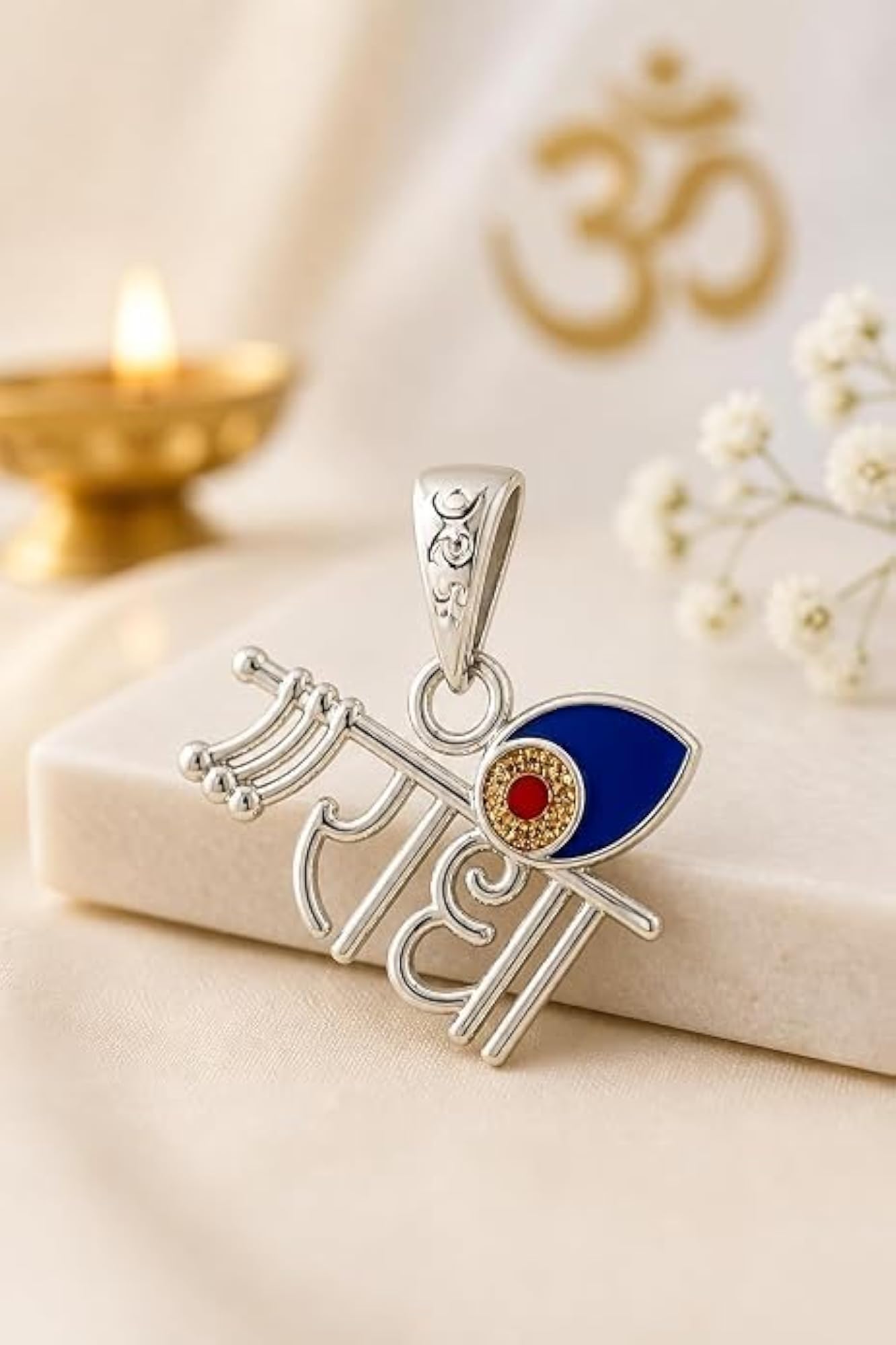 Women's Premium Sterling Silver Radha Pendant with Blue Evil Eye Charm