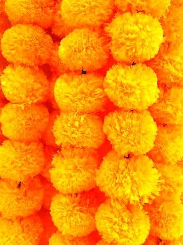 Artificial Marigold Garland Flower Toran Yellow Phool Mala 5 Feet Each For Home Temple Decoration Diwali Pooja Indian Wedding, Outdoor Indoor Fake Flowers (Pack of 20)