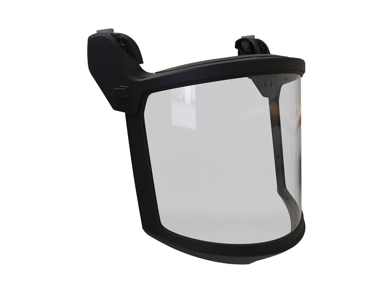 Irudek MIRA SHIELD CLEAR – Pantalla facial incolora de policarbonato con protector de barbilla, resistencia a impactos 120 m/s, protección UV U1.2, Q-IK Adapters incluidos, compatible con cascos OREKA