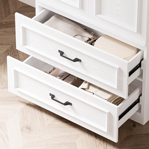 LIKIMIO Armoire Wardrobe Closet with 2 Doors and 2 Drawers 70" H x 28" W Wooden Bedroom Freestanding Wardrobe Combination for Hanging Clothes, White - Image 5