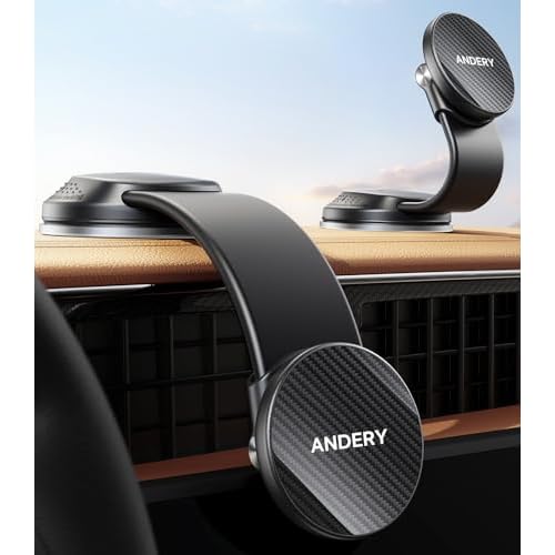 ANDERY Car Phone Holder for MagSafe [360° Adjustable Memory Alloy Arm | 2400gf Strongest Magnetic Power] Bendable Car Mount, Phone Holders for Your Car for iPhone and All Smartphones, Carbon