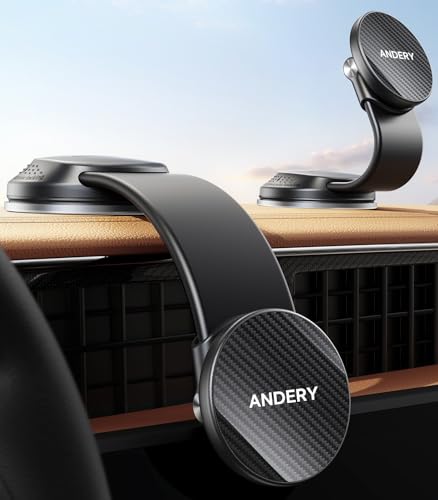 ANDERY Car Phone Holder for MagSafe [360° Adjustable Memory Alloy Arm | 2400gf Strongest Magnetic Power] Bendable Car Mount, Phone Holders for Your Car for iPhone 17-12 & All Smartphones