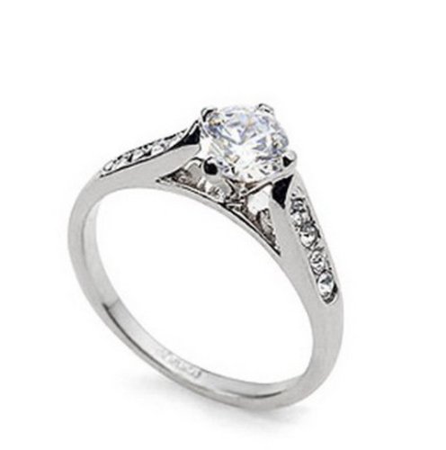 Happy M White Gold Finish Solitaire Round Cubic Zirconia Engagement Ring White Gold Plated 9