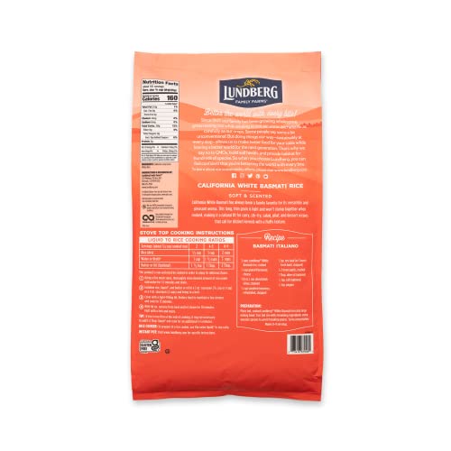 Lundberg Family Farms - White Basmati Rice, Premium Long Grain Bulk Rice, Non-Sticky Texture, California-Grown, Light Flavor, Pleasant Aroma, Gluten-Free, Non-Gmo, Vegan, Kosher (10Lb) #TOP1