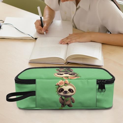 Image of Cute Sloth Girls Pencil Case Large Capacity,Flower Pencil Pouch for Kids Adorable Pencil Bag for Preschool Children Boys Lightweight Pencil Box for Adutls Men Teenagers Students