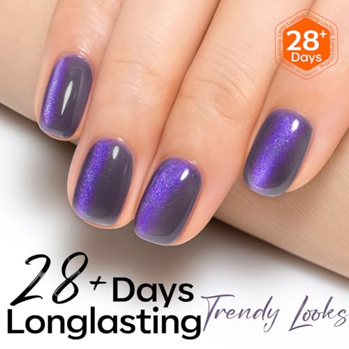 Image of modelones Purple Cat Eye Gel Nail Polish Grey Purple Shimmer 9D Magnetic Cateye Gel Nail Polish UV LED Soak Off Nail Manicure 15ML