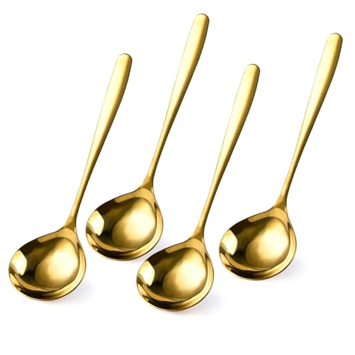 Elesunory 4 Piece 1 oz Gold Small Ladle, 8 Inch 304 Stainless Steel Soup Ladle for Serving, Gravy Spoon for Sauces, Dishwasher Safe