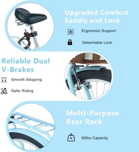 26 Inch 7-Speed City Commuter Bike with Lock & Detachable Basket High-Tensile Steel Frame, Lightweight Alloy Wheels & V-Brakes for Urban Riding