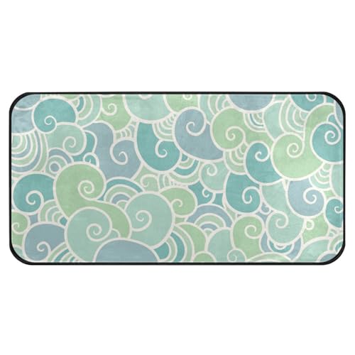 Kitchen Runner Rug Swirls Light Pastel Bright Blue Non Slip Waterproof Laundry Mats Washer and Dryer Carpet for Bedroom Bedroom Kitchen 39x20 Inch