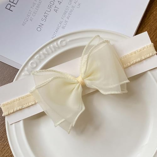 Cute Lace Bow Baby Girls Headbands White Knot Headband Soft Chiffon Hair Band for Newborn Infant Toddler Kids Hair Accessories (Beige A)3