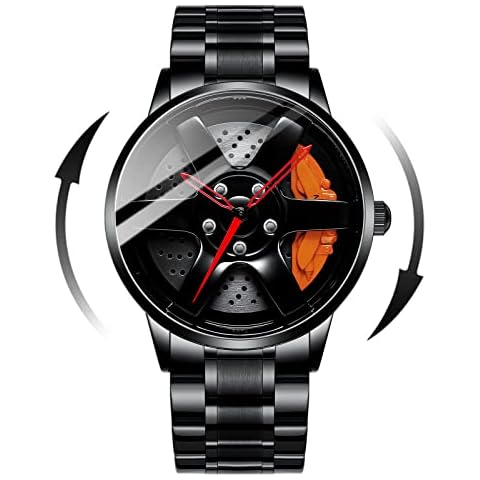 Mihawk 3D Rim Hub Uhr Autofelge, 3D Rotating Watch Sport Wasserdichtes Japanese Quarzwerk Herren Rim Hub Watch-Herren Wasserdichte Sportuhr X-GTR Cover
