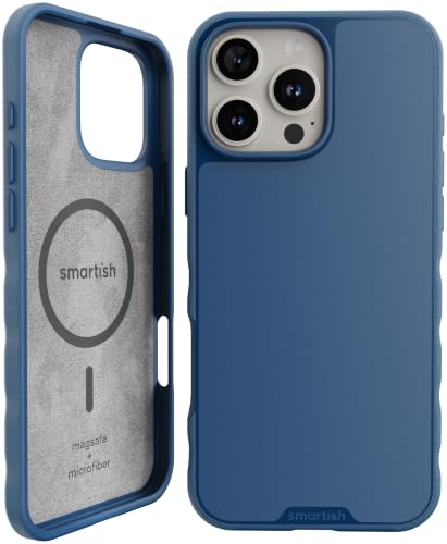 Smartish iPhone 16 Pro Max Magnetic Case - Gripmunk Compatible with MagSafe [Lightweight + Protective] Slim & Thin Grip Cover with Microfiber Lining for Apple iPhone 16 Pro Max - Blues on the Green