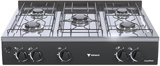 Fogao de Mesa 5 Bocas Venax Grand Petit Vetro Preto Gas Glp