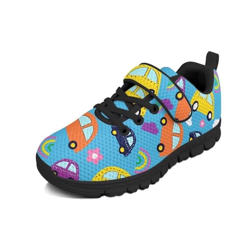 Boys Girls Sneakers Kids Lightweight Breathable Strap Athletic Running Shoes for Little Kid/Big Kid Cartoon Car Pattern