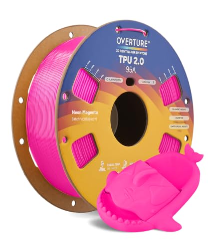 Image of OVERTURE Upgrade TPU 2.0 High-Speed Filament 1.75mm, 1kg Neon Magenta | 95A Soft Fast Printing High Elasticity & Durability, 1kg Spool (2.2lbs), Fit Most FDM Printer (Neon Magenta)