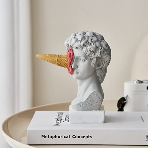 Fjs Modern Greek Statue Of David, 5.9" H Funny Bust Resin Figurine For Living Room Coffee Table Decor, Head Sculpture With Ice Cream Crafts For Roman Aesthetic Bookshelf Office Decor #TOP3