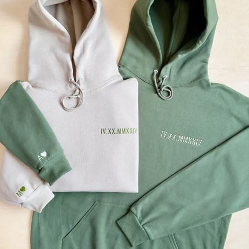 Custom Embroidered Roman Numeral Hoodies, Matching Hoodies For Couples, Customized Hoodie For Boyfriend With Initial Heart, Couples, Custom Embroidered Hoodie, Unisex for Him/Her3
