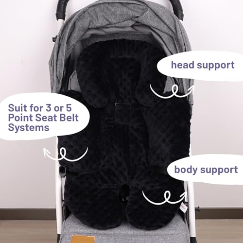 Image of KAKIBLIN Infant Car Seat Insert, Baby Carseat Head & Body Support for Newborn, 2-in-1 Reversible Baby Car Seat Cushion, Soft Stroller Cushion Insert for Car Seats, Bouncer, Strollers, Swing (Black)