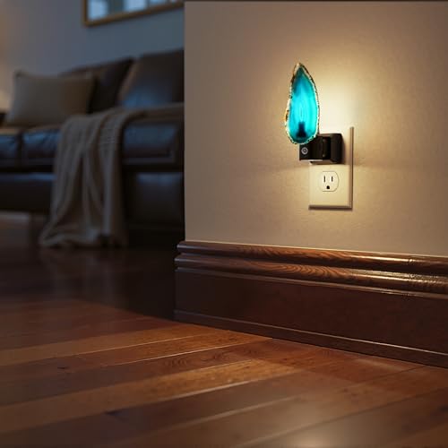 Image of Briignite Agate Night Lights Plug into Wall, Dimmable Night Lights with Adjustable Brightness, LED Nightlight with Dusk to Dawn Sensor, Blue Healing Stone Agate 3000K Warm White for Hallway Bedroom