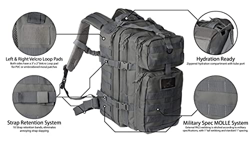Exos Bravo, Military Style Hiking Camping Backpack, Rucksack Daypack, MOLLE Equipped, Hydration Pack Compatible, Capacity 34L (Gray) - Thumbnail 6