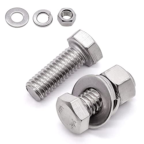 Image of 10 Sets Glvaner 5 /16-18 x 5 /8 inch Stainless Steel Hex Head Screws Bolts, Nuts, Flat & Lock Washers, 18-8 (304) Stainless Steel, Full Thread, Coarse Thread
