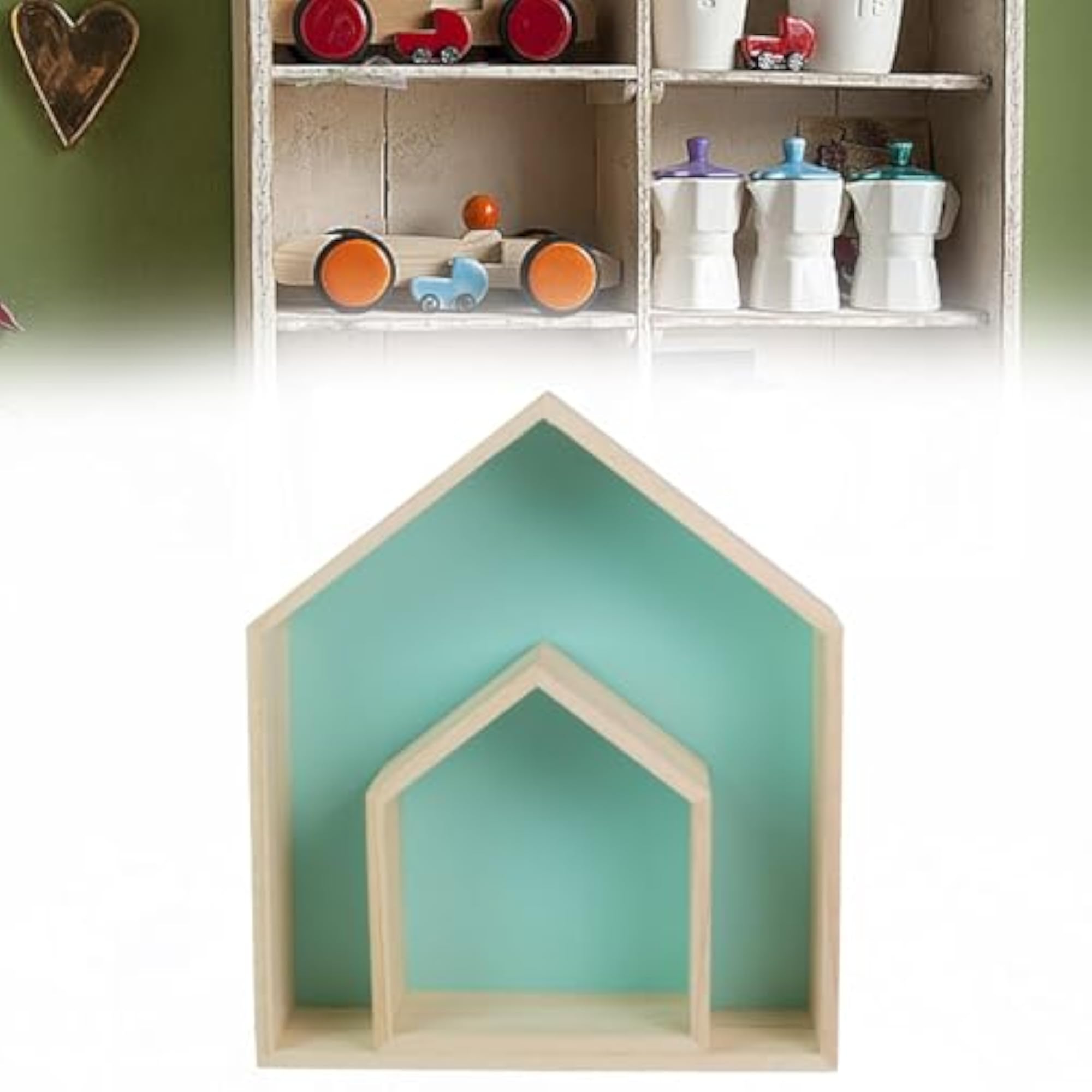 2 Pieces House Shaped Wall Storage Shelves for Playroom Decoration