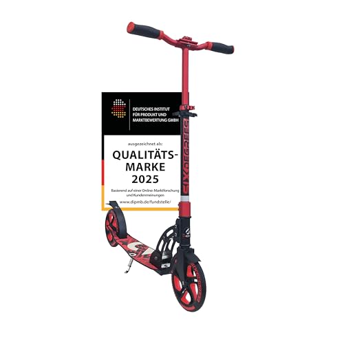 Six Degrees Aluminium Scooter mit Klappmechanismus u. Ständer, 205 mm, höhenverstellbar, GS-geprüft, Racing red, TESTSIEGER