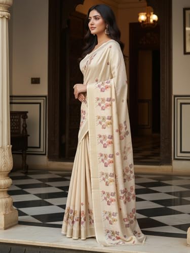 Image of AKHILAM Women's Cotton Silk Floral Printed Saree With Unstitched Blouse Piece (VAISHALI101 SU Parent)