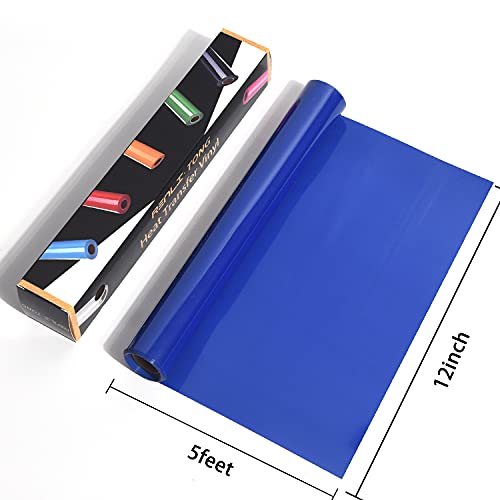 Image of RENLITONG Sapphire Blue Iron on Vinyl - 12Inch by 5ft Roll HTV Heat Transfer Vinyl for T-Shirt HTV Rolls for All Cutter Machine - Easy to Cut & Weed for Heat Transfer Design