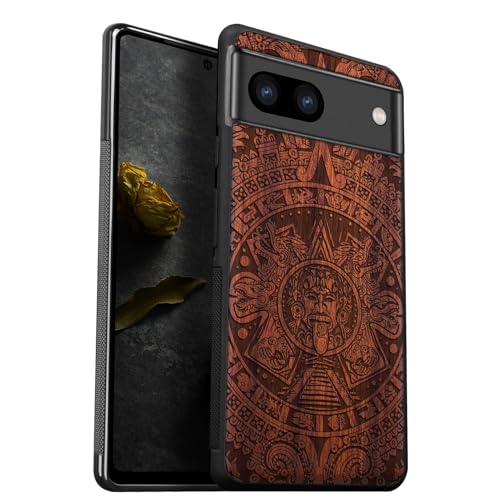 Carveit Wood Case for Pixel 8 Case [Natural Wood & Black Soft TPU] Shockproof Protective Cover Unique Wooden Case Compatible with Google Pixel 8 Case (Echoes of The Maya-Red Wood)