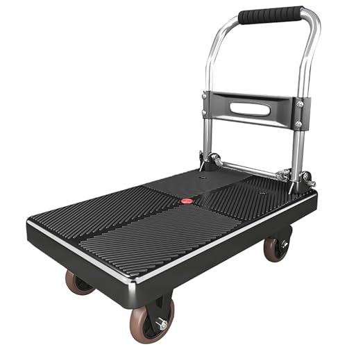 Carrello a mano pieghevole resistente con 4 ruote, carrello portatile per garage, casa e ufficio, supporta fino a 200 kg