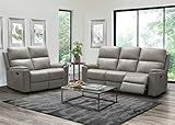 Abbyson Living Top Grain Leather Reclining Sofa and Loveseat Set, Grey