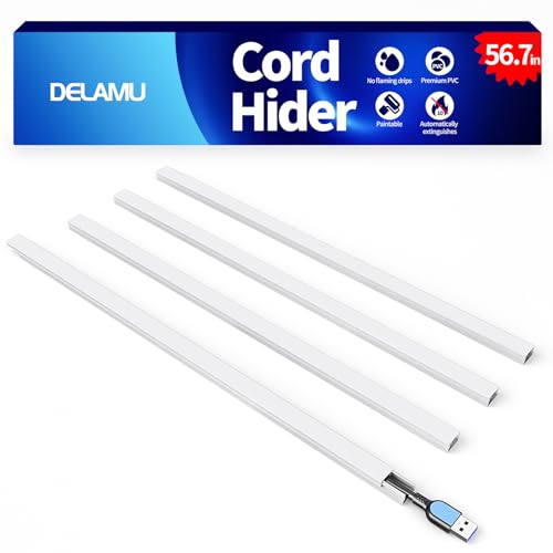 Delamu 56.7in Cord Hider, Cord Covers for Mini Wire on Wall, Paintable Cable Hider Wire Covers for Cords, Self-Adhesive Cable Cover Management, Easy Set-up Wires Hiders for TV, W0.55 H0.4in, White