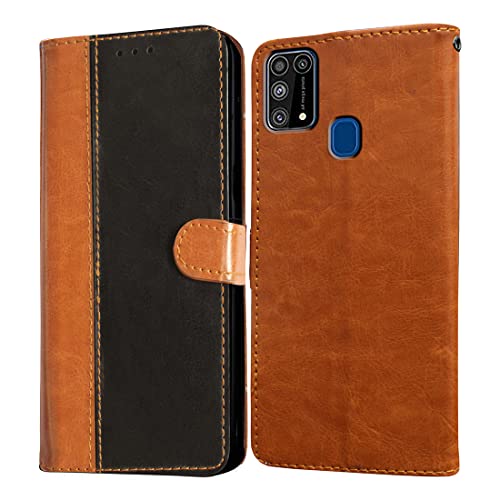 Image of Amazon Brand - Solimo Flip Leather Mobile Cover (Soft, Flexible & Kickstand Back case) Compatible for Samsung Galaxy M31 Prime / M31 / F41 (CamelBlack)