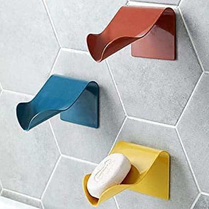 Dhanuom Soap Holder for Bathroom Kitchen Sink Self Adhesive Soap Stand for Bathroom with Removable Drain Tray,Non-Drill Fish Shape Cute Wall Mount Soap Holder(4 Pcs Multicolor) 3