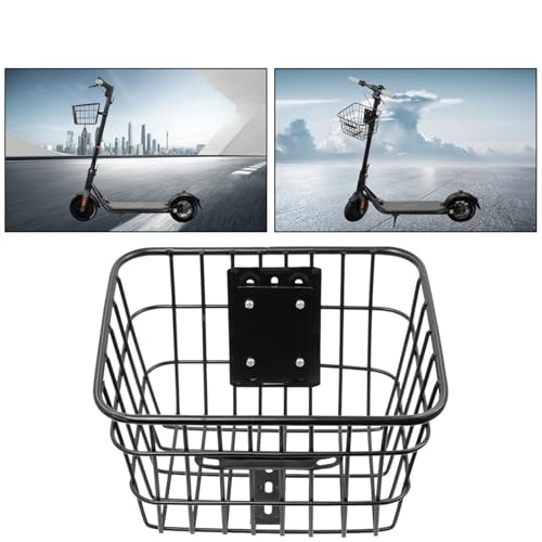Rollerkorb, E Scooter Korb Vorne, Hochwertiger Schwarz Metall-Fahrradkorb Mit Befestigungsbracket, Ergänzung Für Fahrräder Und Elektro-Scooter