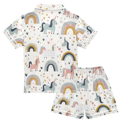 ALAZA Unicorn Horse Rainbow Love Pajamas Satin Pajama Set Short Sleeve Button Down Sleepwear2