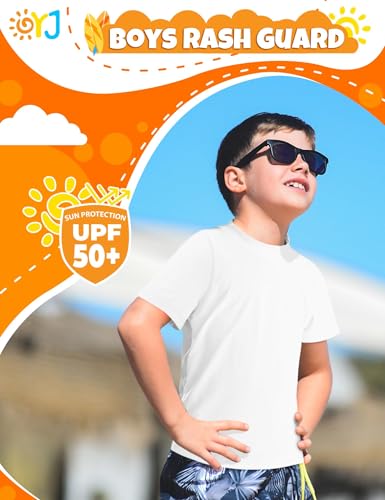 Image of Boys Rash Guard Short Sleeve Swim Shirt UPF+ 50 Rashguard for Toddler Teens Water Sun Shirts Swim Wear Quick Dry