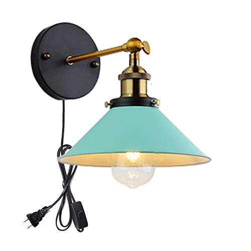 Image of ANYE Wall Sconces with UL Plug-in Button Black Cord Retro Minimalist Style Macaron Light Green Iron Lampshade Decor Lights Fixtures for Loft Cabinet Kitchen Hotel Bulb Sold Separately