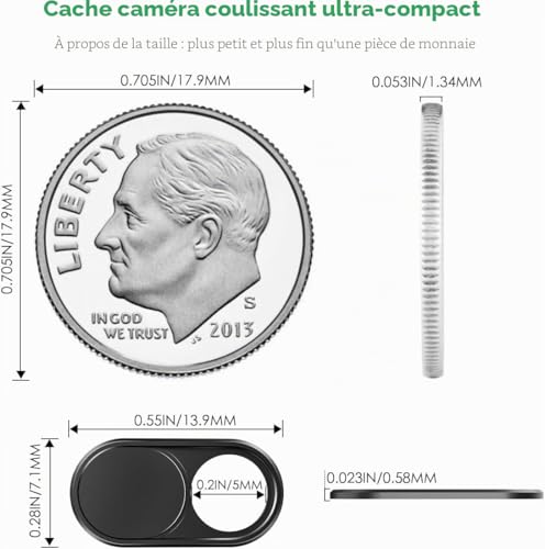 CloudValley Cache Webcam métal, 2‑Pièces 0.6 mm Ultra‑Mince, Noir – vue 3
