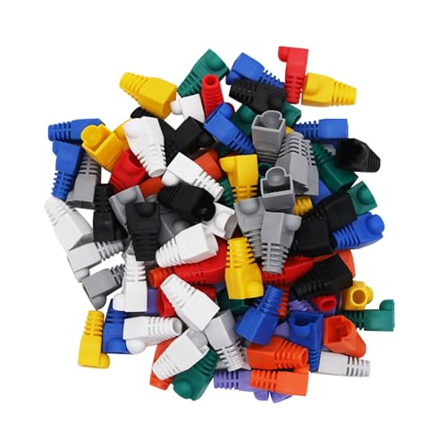 RJ-45 Strain Relief Boots ,100 PCS CAT5,CAT5E,CAT6 Plastic RJ45 Ethernet Network Cable Strain Relief Boots (Colour mixture)