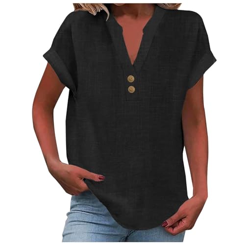 Tee Shirt Femme,Tee Femme Ete,Haut T Tshirt Vetement Ete Fluide Ample Mode en Lin Été Hauts De Sport Vetements Grande Taille Chic Et Elegant Coton Chemise...