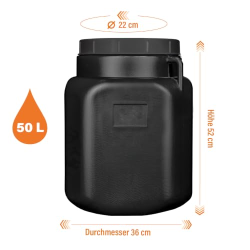 FIXKRAFT Weithalsfass Futtertonne Hund Gärfass Lebensmittelbehälter mit Deckel Kanister Lebensmittelecht Futter Tonne Pferd Mostfass (Schwarz, 50 Liter)