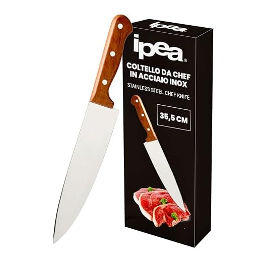 IPEA Coltello da Cucina Professionale con Lama lunga 23 cm - Coltello da Chef Affilato in Acciaio per Tagliare Carne, Pesce, Verdura, Alimenti - Impugnatura Ergonomica in Legno - Coltello da Cuoco