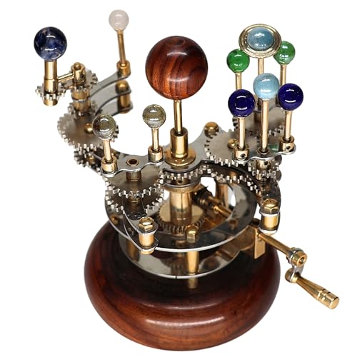 Cosmos Museum Luxury Vintage Brass Orrery – Exquisite Brass Planetary Gear Mechanism | Astronomical Desk Ornament | Solar System Model (8' Mercury, Venus, Earth, Mars, Uranus & Moons)