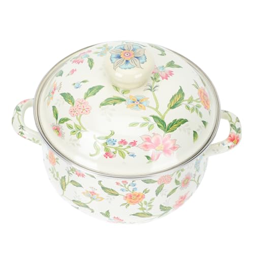 JECOMPRIS Olla Esmaltada para Sopa con Plano Resistente y Fácil de Limpiar para Cocina Inducción y Gas Diseño Retro y Doble Asa para Uso Doméstico